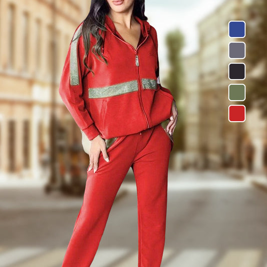 🎄🔥Dames Pailletten -Versierde effen casual 2-delige set