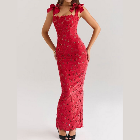 Elegante jurk met strik en split