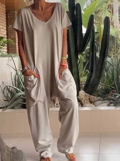 🌸Voorjaar 50% korting 🌸V-hals casual oversized zakken monochrome jumpsuit