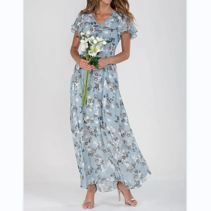 ☀️ Zomeractie – 50% KORTING! 💦Korte Mouw Lange Jurk met Bloemenprint