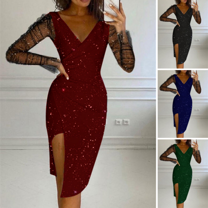 Damesjurk met V-hals en sexy mesh-overlay