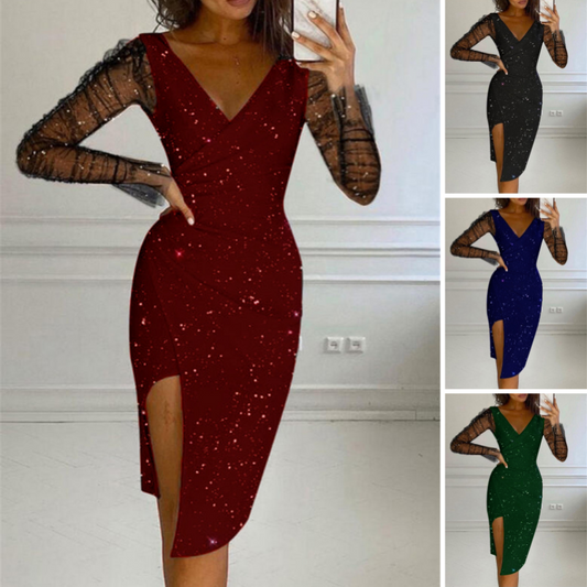 Damesjurk met V-hals en sexy mesh-overlay