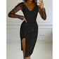 Damesjurk met V-hals en sexy mesh-overlay