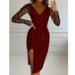 Damesjurk met V-hals en sexy mesh-overlay