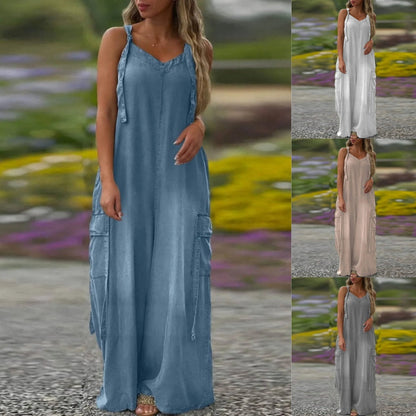 Dames losse jumpsuit met wijde pijpen en zakken