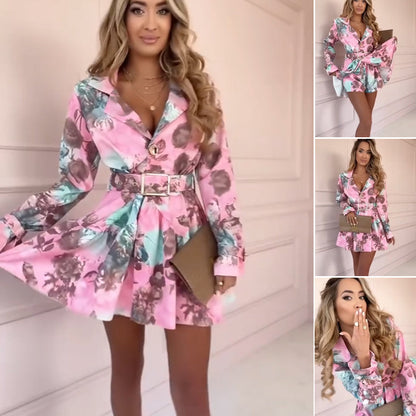 📣Limited Edition 50% UIT📣 Prijsdalingen Vrouwenmode Bloemen Taille-afslankende Lange Mouw Jurk
