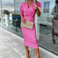 Womenswear Gedrukte Bubble Mouw V-Hals Korte Mouw V-Hals Taillejurk