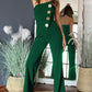 Mouwloze jumpsuit met wijde pijpen en knoopversiering