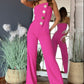 Mouwloze jumpsuit met wijde pijpen en knoopversiering