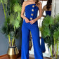 Mouwloze jumpsuit met wijde pijpen en knoopversiering