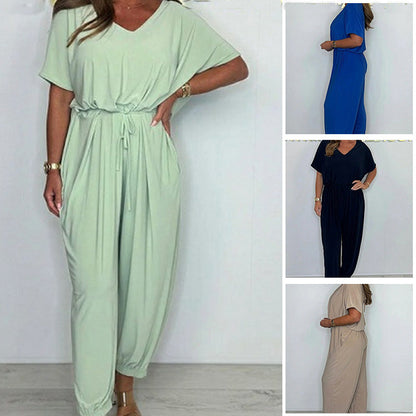 Effen jumpsuit met V-hals en losse taille voor dames