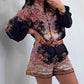 🌷Zomer Hot Sale-49% Aanbieding🩵Fashion Prints Button Up Overhemd Top & Riem Shorts Tweedelige Set