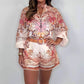 🌷Zomer Hot Sale-49% Aanbieding🩵Fashion Prints Button Up Overhemd Top & Riem Shorts Tweedelige Set