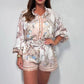 🌷Zomer Hot Sale-49% Aanbieding🩵Fashion Prints Button Up Overhemd Top & Riem Shorts Tweedelige Set