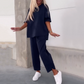 Casual Solid Korte Mouw Tops voor Vrouwen ＆ Broek Tweedelige Set