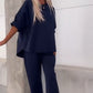 Casual Solid Korte Mouw Tops voor Vrouwen ＆ Broek Tweedelige Set