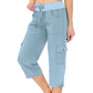 Effen damesbroek met hoge taille en koord, 3/4 lang