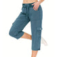 Effen damesbroek met hoge taille en koord, 3/4 lang