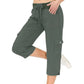 Effen damesbroek met hoge taille en koord, 3/4 lang