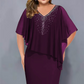 💐 Cape-jurk met V-hals en strass-steentjes, met een overlaag van chiffon