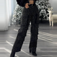 Dames broek met strass-steentjes en wijde pijpen met zakken