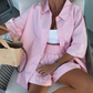 Set van 2 levendige effen shirts met korte mouwen en hoge taille shorts