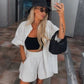 Set van 2 levendige effen shirts met korte mouwen en hoge taille shorts