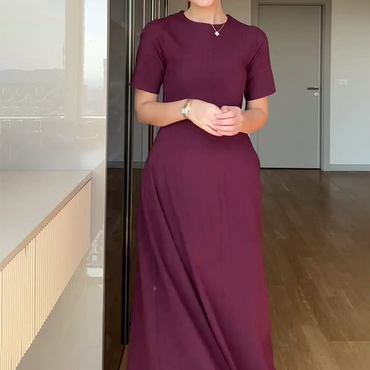 🌸Nieuwe collectie 50%OFF💖 Vrouwen effen kleur elegante korte mouwen Maxi jurken