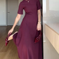 🌸Nieuwe collectie 50%OFF💖 Vrouwen effen kleur elegante korte mouwen Maxi jurken