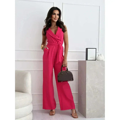 ☀️Frauen Mouwloze V-hals Effen Jumpsuit🕊️