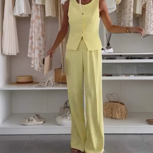 🌸Zomeraanbieding 49% KORTING🌸Damesset van mouwloos topje en lange broek