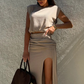 Elegante top en rokset met hoge split voor dames