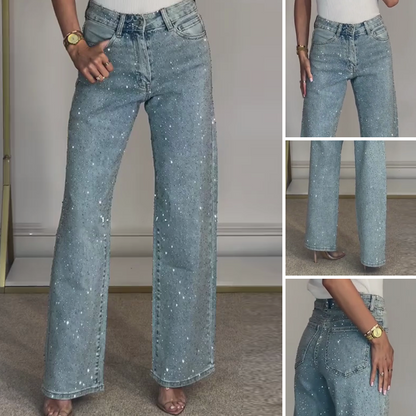 💝2025 Hete verkoop 54% korting🔥Jeans met rechte pijpen en strass-steentjes