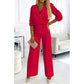 Damesmode V-hals top en broekset