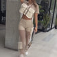 Dames Set met Gecropte Top & Patchwork Mesh Panel Broek