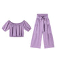 Vrouwen 2-delige Set: Off-shoulder Top met Pofmouwen en Wijd-pijpen Broek