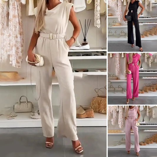 Damesjumpsuit zonder mouwen en gedrapeerde hals