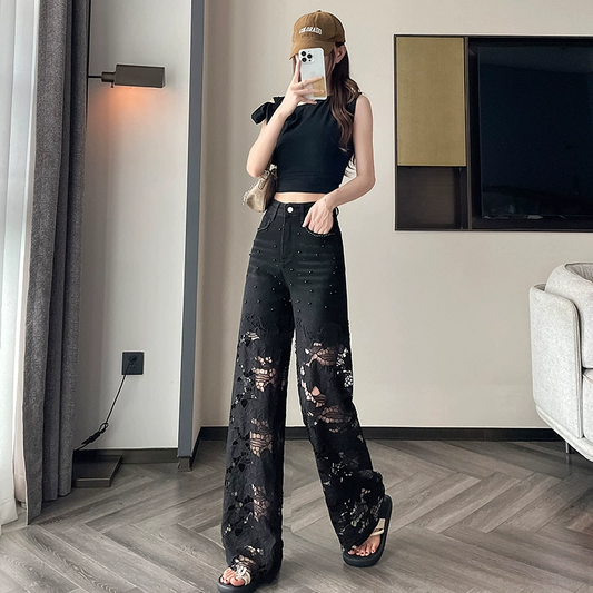 💜 LAATSTE DAG ACTIE - 50% KORTING 💜Dames gesplitste, warme strass-print holle broek