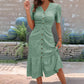 ✨ Elegante midi-jurk van kant – V-hals, pofmouwen en volantrand ✨