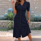 ✨ Elegante midi-jurk van kant – V-hals, pofmouwen en volantrand ✨