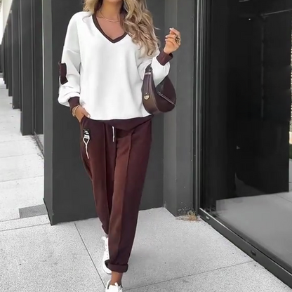 Color-Block Pullover Hoodie & Joggingbroek Set – Opvallend Design, Comfortabel Voor Alledag