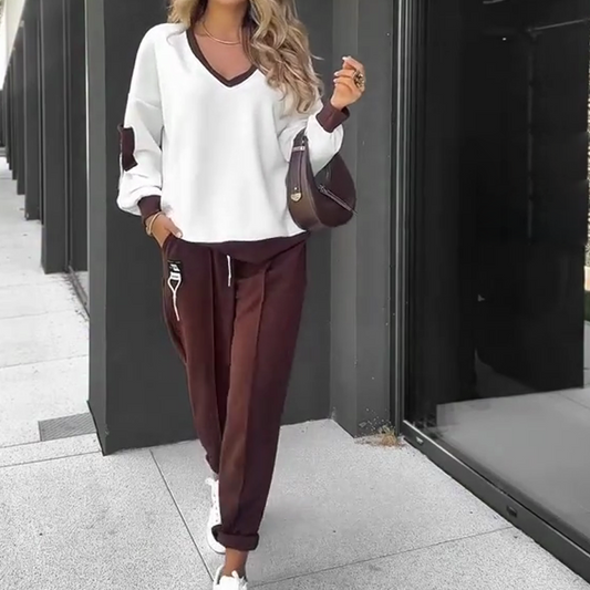 Color-Block Pullover Hoodie & Joggingbroek Set – Opvallend Design, Comfortabel Voor Alledag