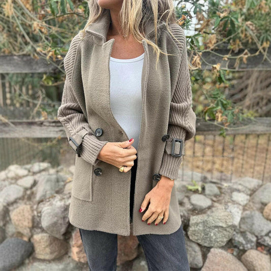 🍂💕Damesjas in middellange lengte met dubbele knopen en revers