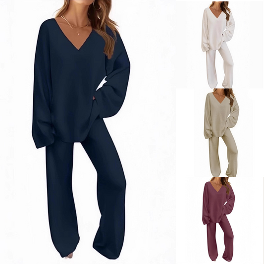 Dames V-Hals Lange Mouw Trui & Broek Set