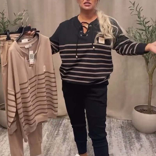 Casual gestreepte top & enkellange broek set