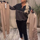 Casual gestreepte top & enkellange broek set