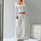 Striped Knit Slim Fit Top & Wide-Leg Pants Set