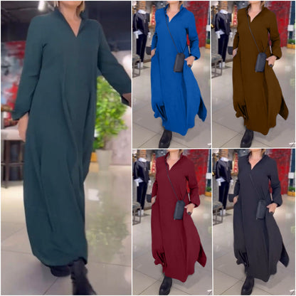 2025 Hot Sale 60% KORTING💕 Losse lange jurk met zijsplit en revers