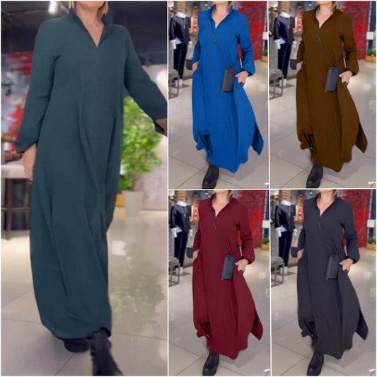 2025 Hot Sale 60% KORTING💕 Losse lange jurk met zijsplit en revers