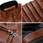 Leren heren bikerjack met opstaande kraag
